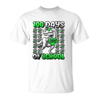 T-Rex 100 Days Of School Kindergarten 100 Days Smarter Boys T-Shirt | Mazezy