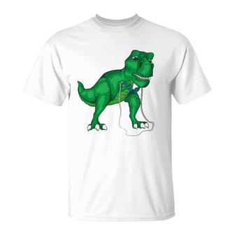 T-Rex Hates Jump Rope Cute Love Dinosaurs Funny Gym Gift T-Shirt | Mazezy