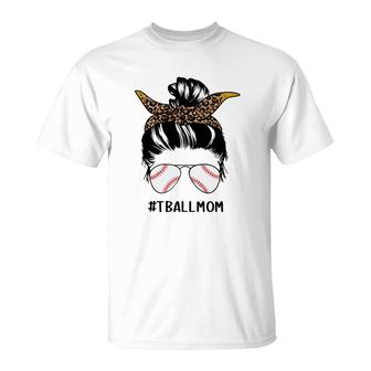 Tball Mom Messy Bun Cheeetah Leopard Sport Mom T-shirt - Thegiftio