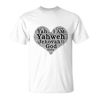 The Names Of God Yahweh Jehovah I Am Bible Scripture T-Shirt - Thegiftio UK