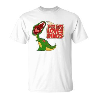 This Girl Loves Dinos Funny Cute Dinosaur Gift Women T-Shirt | Mazezy