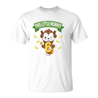 This Little Monkey Is 6 Years Old Kid 6Th Birthday Monkeys T-Shirt | Mazezy CA