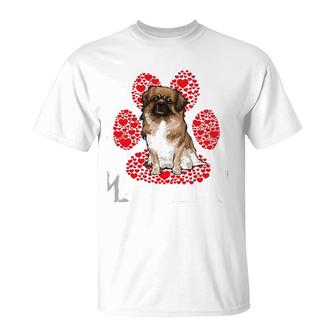 Tibetan Spaniel Valentine's Day Dog Love Paw T-Shirt | Mazezy