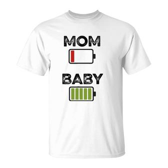 Tired Women Low Battery Mom & Baby Full Charge Funny T-Shirt | Mazezy
