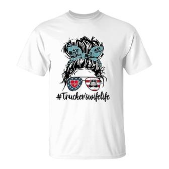 Trucker's Wife Life Messy Buns Hair Women T-Shirt | Mazezy