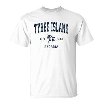 Tybee Island Ga Vintage Sports Navy Boat Anchor Flag T-Shirt | Mazezy