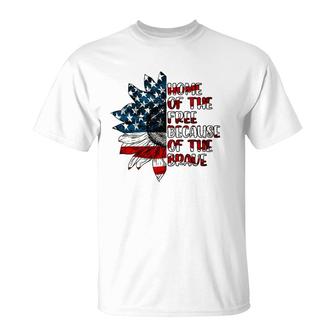 US Flag Sunflower Home Of The Free Because Of The Brave T-Shirt | Mazezy