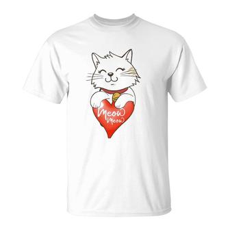 Valentine Cat Love Heart Meow Meme Valentine Lover Couple T-Shirt | Mazezy