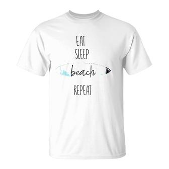 Vintage Eat Sleep Beach Repeat For Surf Lovers T-Shirt | Mazezy