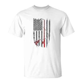 Vintage Fishing With American Flag Fishing T-Shirt - Thegiftio