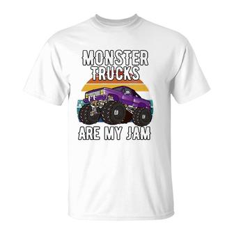Vintage Monster Truck Are My Jam Boys Girls Birthday Gift T-Shirt | Mazezy