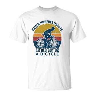 Vintage Never Underestimate An Old Man On A Bicycle Cyclist T-Shirt | Mazezy