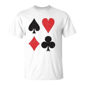 Vintage Playing Card Symbols Spades Hearts Diamonds Clubs T-Shirt | Mazezy