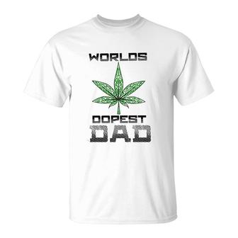 Weed Worlds Dopest Dad Funny Leaf Casual For Men Women Leaf T-Shirt - Seseable