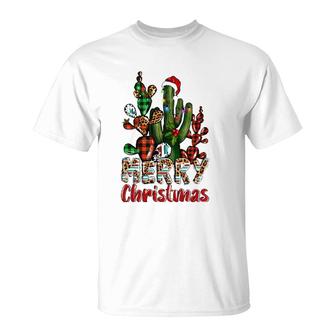 Western Texas Leopard Buffalo Plaid Cactus Merry Christmas T-Shirt | Mazezy