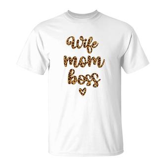 Wife Mom Boss Leopard Plaid T-Shirt | Mazezy