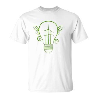 Windmill Light Bulb Solar Energy Global Warming Earth Day T-Shirt | Mazezy