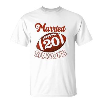 Womens 20 Years Of Marriage Happily Married For 20 Seasons Gift T-Shirt | Mazezy