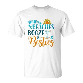 Womens Beaches Booze & Besties Funny Beach Lover Summer Vacation T-Shirt | Mazezy