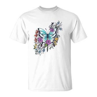 Womens Butterfly With Flowers Fashion Tee Gift Idea T-Shirt | Mazezy