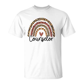 Womens Counselor Rainbow Leopard Funny School Counselor Gift V-Neck T-Shirt | Mazezy