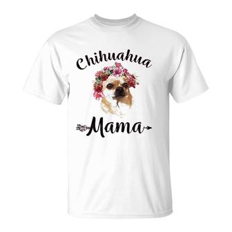 Womens Cute Chihuahua Mama Flower Tee Dog Lover Gifts T-Shirt | Mazezy