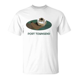Womens Cute Otter Port Townsend, Wa Coast Resident Fisherman Gift V-Neck T-Shirt | Mazezy