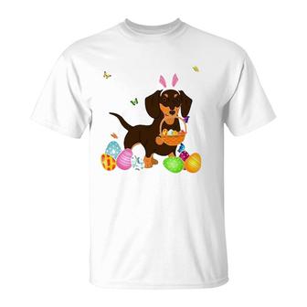 Womens Dog Mom Gift Cute Bunny Dachshund Eggs Easter Day T-Shirt | Mazezy