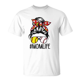 Womens Dy Mom Life Softball Baseball Mothers Day Messy Bun T-Shirt | Mazezy AU