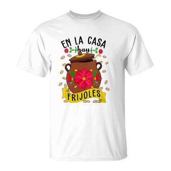 Womens En La Casa Hay Frijoles Funny Mexican Mom Mexican Food V-Neck T-Shirt | Mazezy AU