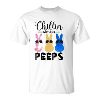 Womens Funny Chillin With My Peeps Easter Bunny Hanging With Peeps T-Shirt | Mazezy
