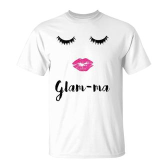 Womens Glam-Ma Grandma Mother's Day Sexy Face Lips Lashes T-Shirt | Mazezy
