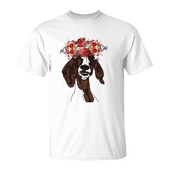 Women's Goats Flowers Farm Animal Lover Funny Goat Boer Goat T-Shirt | Mazezy