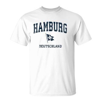 Womens Hamburg Germany Vintage Sports Navy Boat Anchor Flag T-Shirt | Mazezy DE