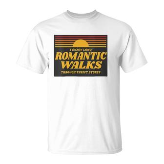 Womens I Love Long Romantic Walks Through Thrift Stores - Thrifting V-Neck T-Shirt | Mazezy