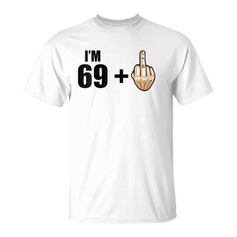 Womens I'm 69 1 - Humor 70Th Birthday Saying - Middle Finger V-Neck T-Shirt | Mazezy
