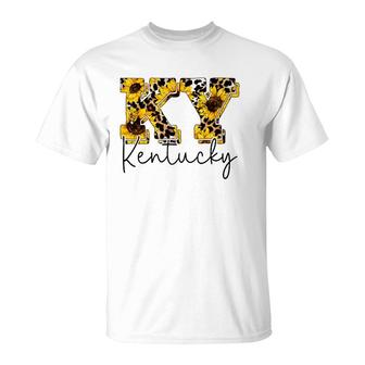 Womens Kentucky Sunflower Leopard Print Gift T-Shirt