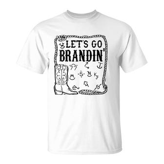 Womens Let's Go Brandin' Funny Ranching Farming Cattle Cowboy Boot T-Shirt | Mazezy