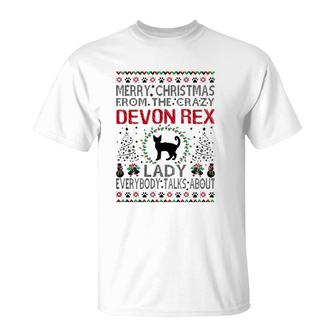 Womens Merry Christmas From Crazy Devon Rex Lady Gift T-Shirt | Mazezy