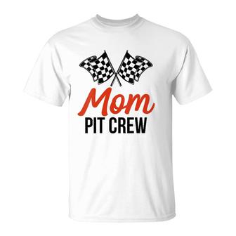Womens Mom Pit Crew Funny Hosting Car Race Birthday Party V-Neck T-Shirt | Mazezy