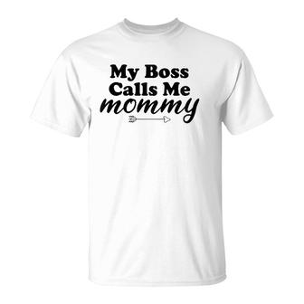 Womens My Boss Calls Me Mommy Mother Funny Mom Raglan Baseball Tee T-Shirt | Mazezy