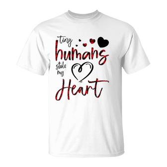 Womens Tiny Humans Stole My Heart Valentine's Day Nursing Nicu Nurse T-Shirt | Mazezy