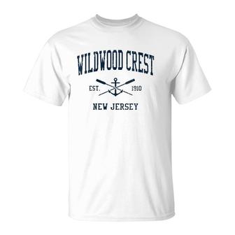 Womens Wildwood Crest Nj Vintage Navy Crossed Oars & Boat Anchor V-Neck T-Shirt | Mazezy