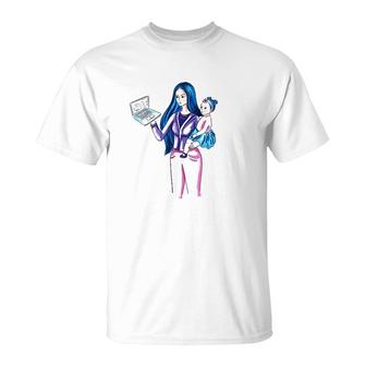 Working Mom With Computer Watercolor T-Shirt | Mazezy