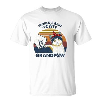 World's Best Cat Grandpaw Vintage Grandpa Cat Lover T-Shirt | Mazezy