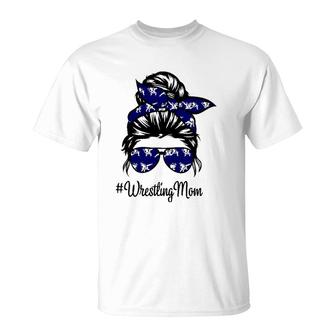 Wrestling Mom Life Mothers Day Messy Bun T-Shirt | Mazezy