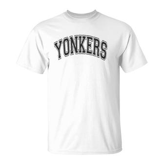 Yonkers Ny Varsity Style Black With Black Text T-Shirt | Mazezy