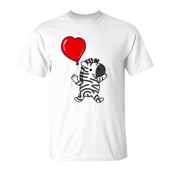 Zebra With Heart Balloon Valentines Day Zebra T-Shirt | Mazezy