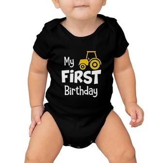1st Birthday Boy Party My 1st Tractor Construction One Year Old Gifts Baby Onesie - Seseable
