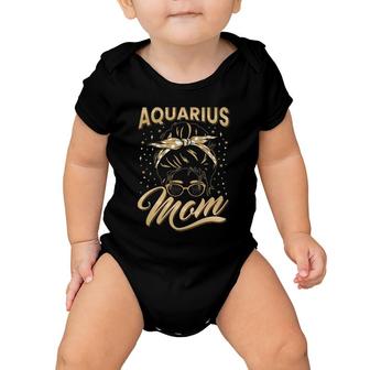 Aquarius Mom Zodiac Sign With Messy Bun Hairband Mothers Day Baby Onesie | Mazezy